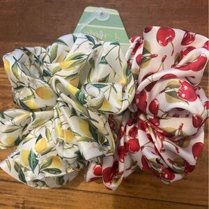 NWT Large Silky Piper K Lemon Tree and Cherry Print Scrunchies Set 90’s